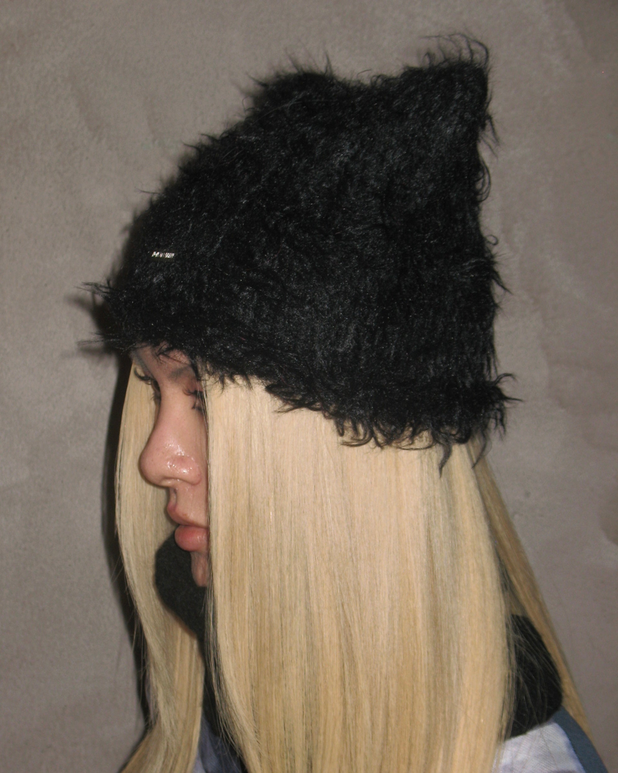 Black Fur Knitted Wool-Blended Beanie