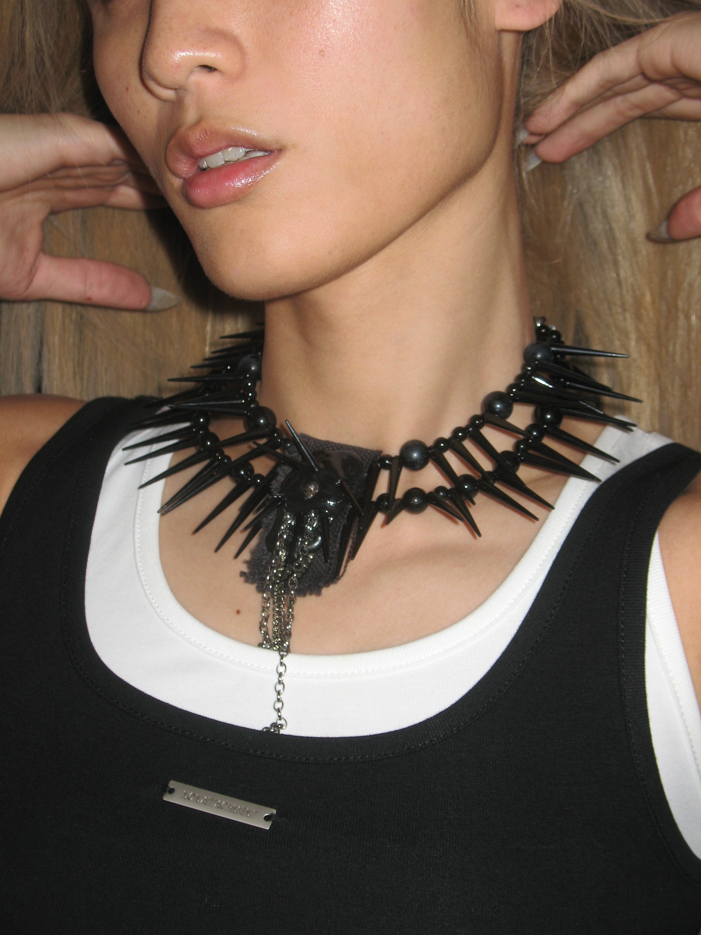 Black Spiky Fabric Pendant Necklace