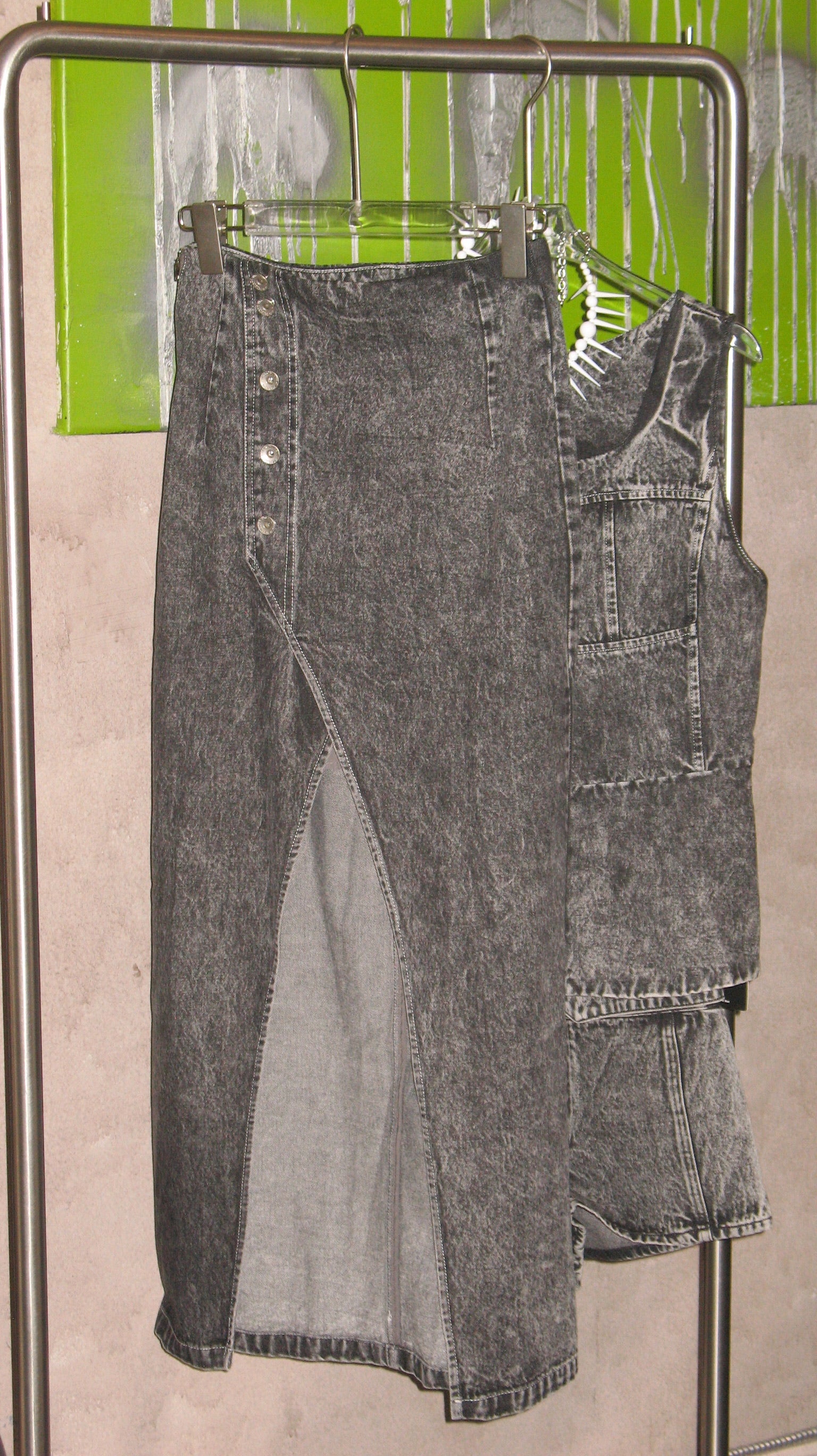 Grey Acid Wash Denim Maxi Skirt