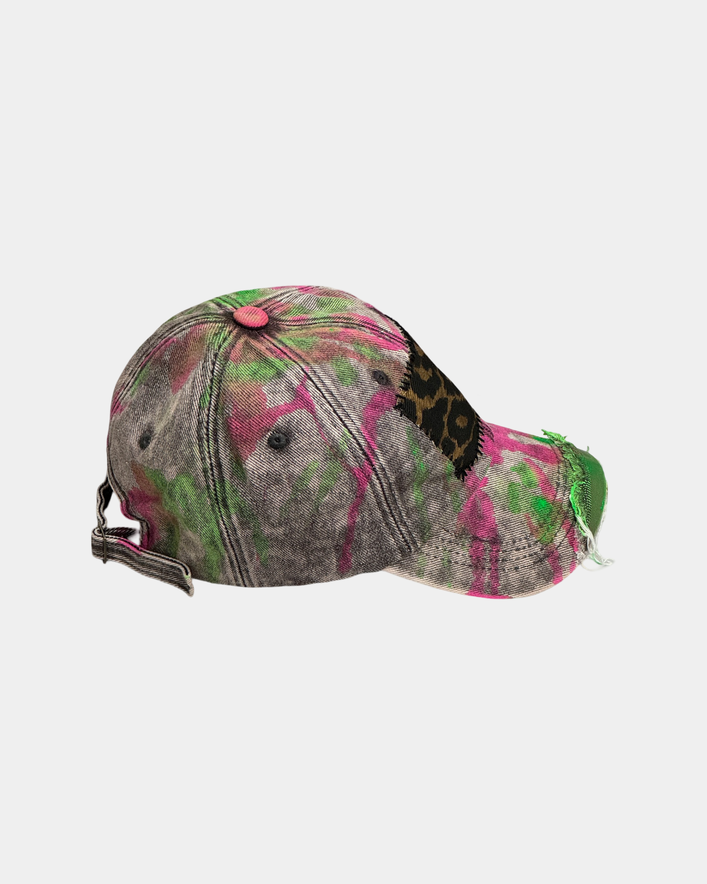 Pink & Green Cap With Leopard Patch