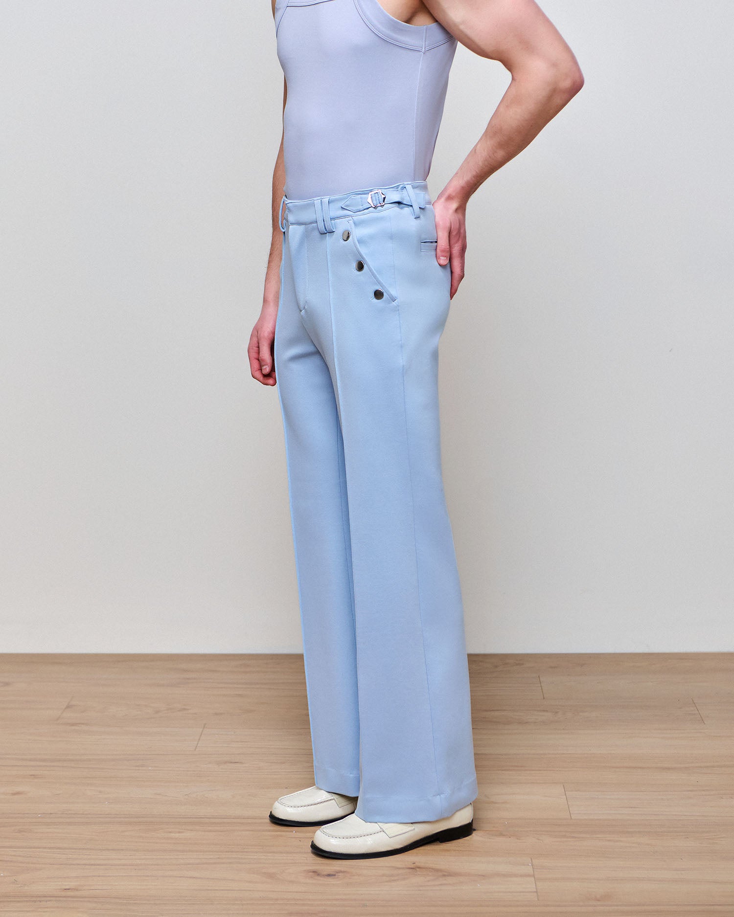 Asher Powder Blue Ponte Boot Cut Trouser