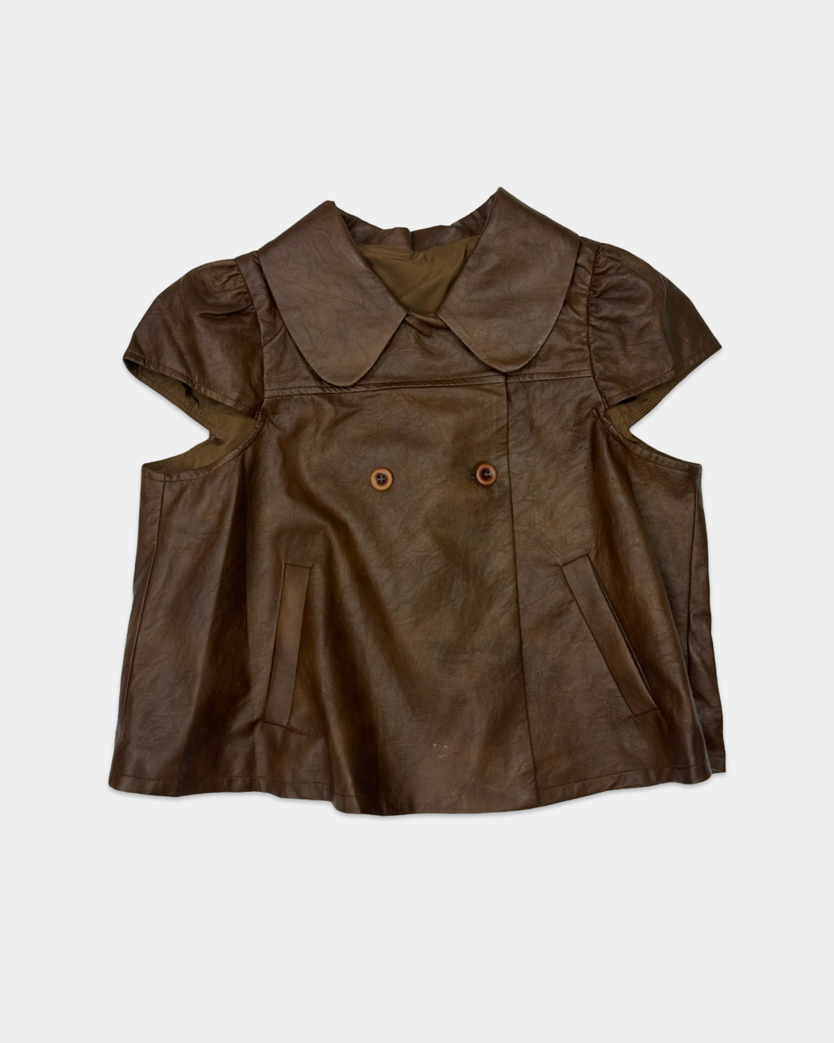 Brown Faux Leather Baby Button Up