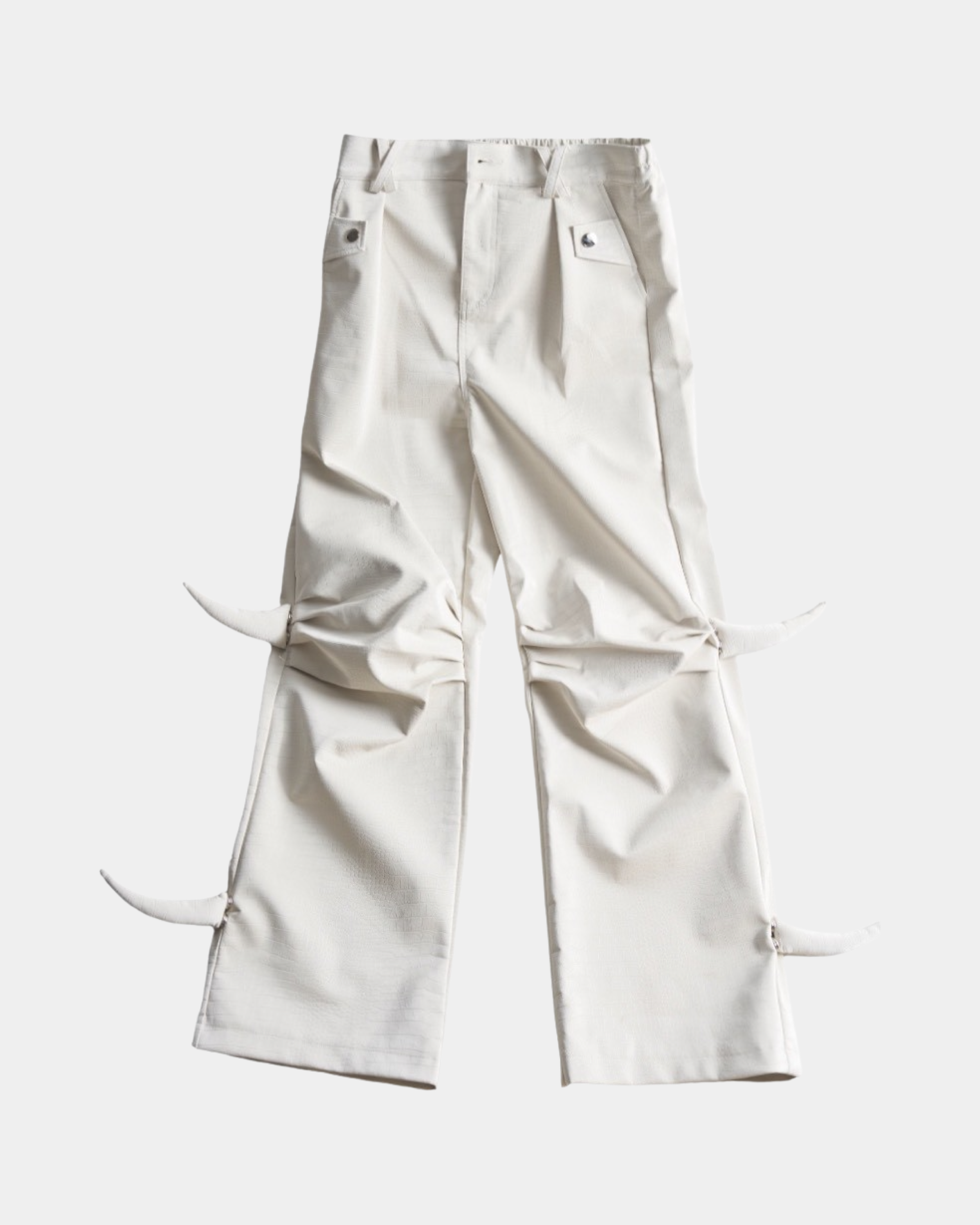 “Devil's Horn”Suit Style Leather Pants (White)