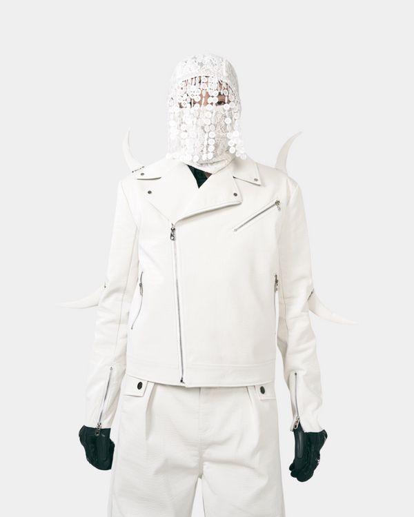 “Devil's Horn”Suit Style Leather Jacket (White)