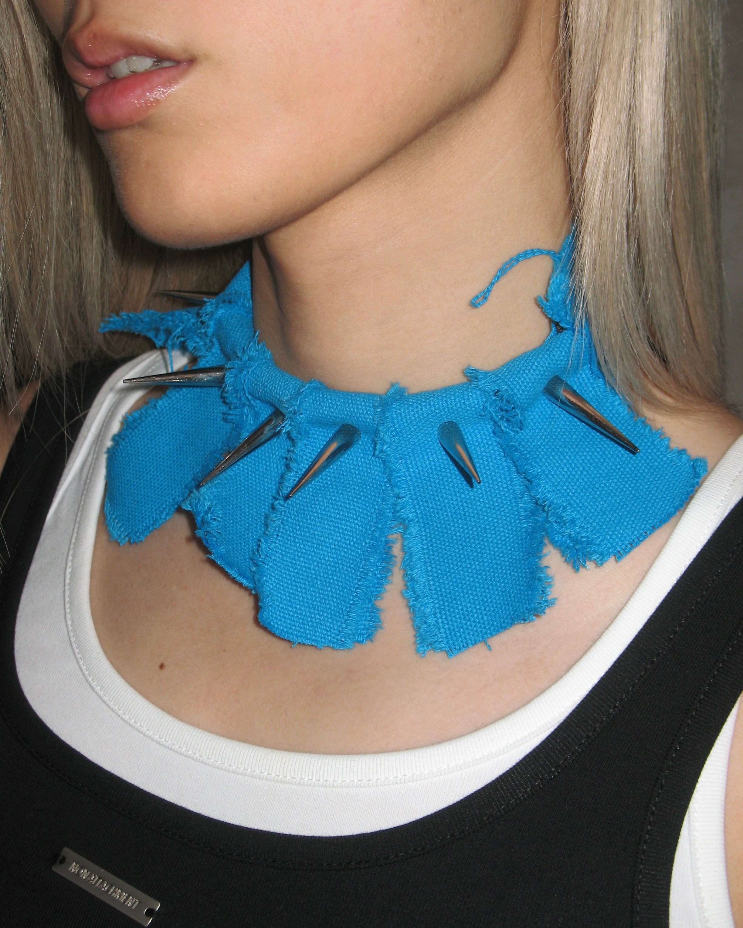 Blue Fabric Spikes Choker