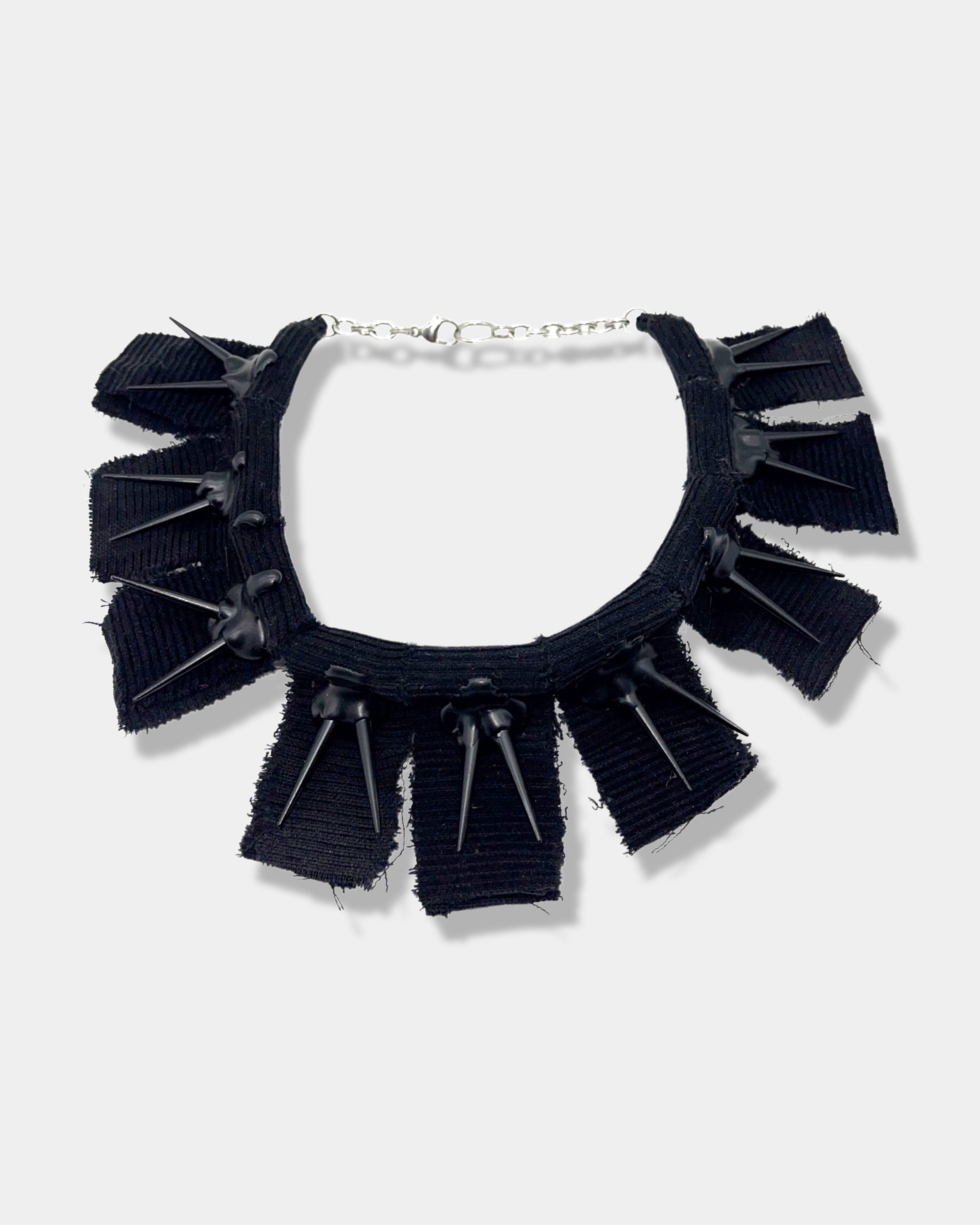 Black Corduroy Double Spike Choker