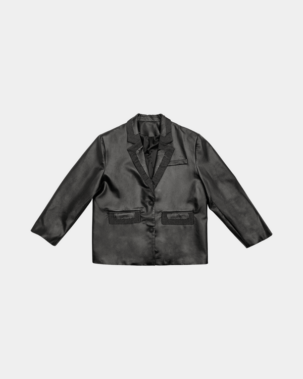 Black Vegan Leather Distressed Blazer