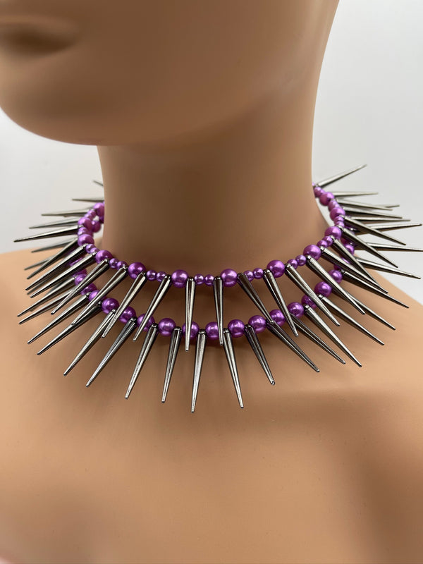 Nonattachment Doubled Purple and Silver Spike Necklace