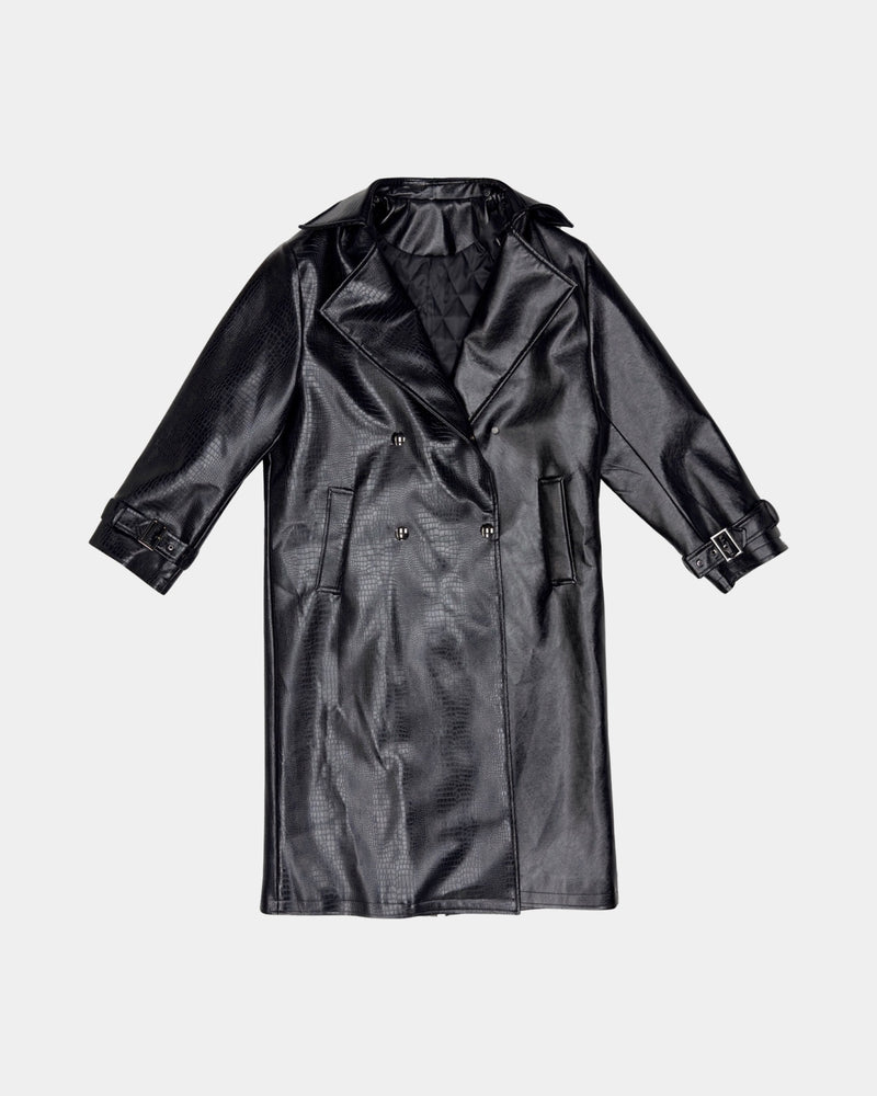 Black Fur Trim Trench Coat