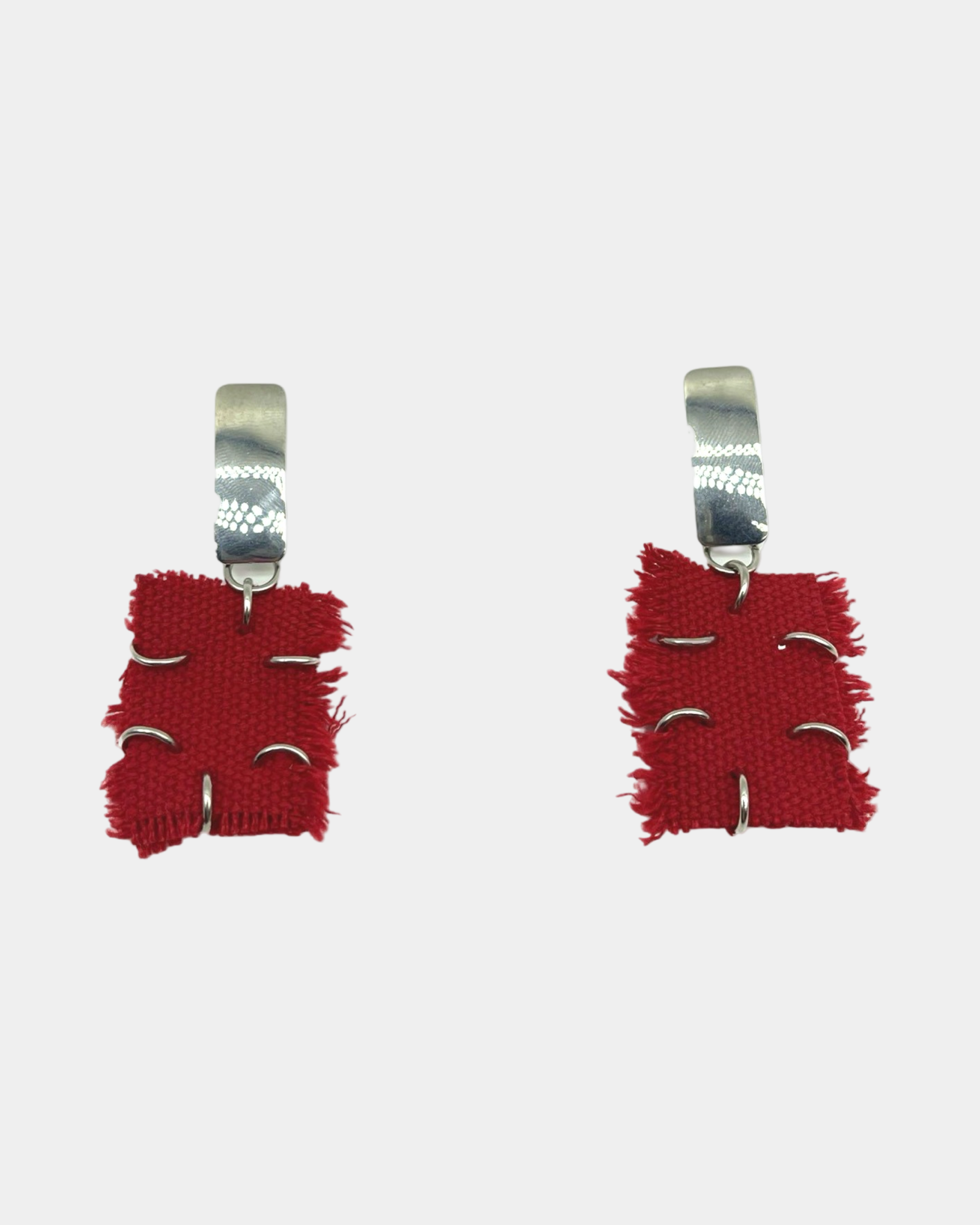 Red Fabric Square Earrings (pair)