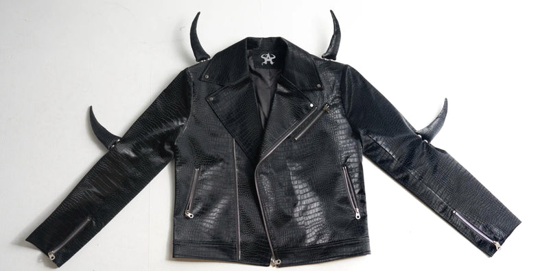 “Devil's Horn”Suit Style Leather Jacket(Black)