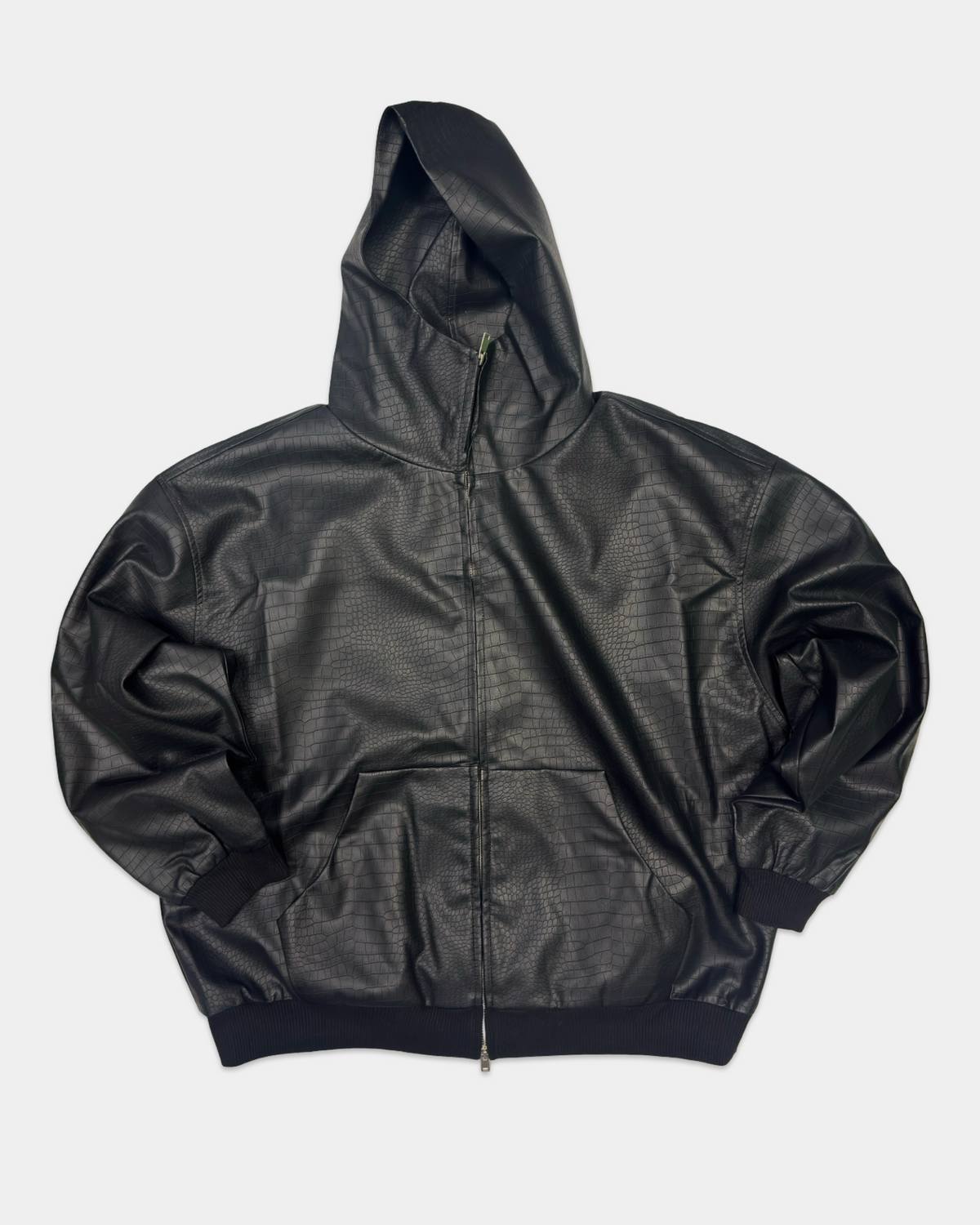 Black Serpent High-Neck Leather Jacket