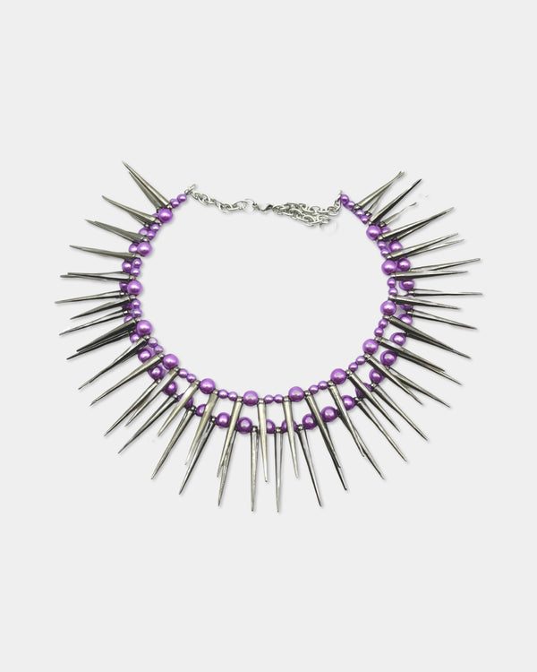 Nonattachment Doubled Purple and Silver Spike Necklace