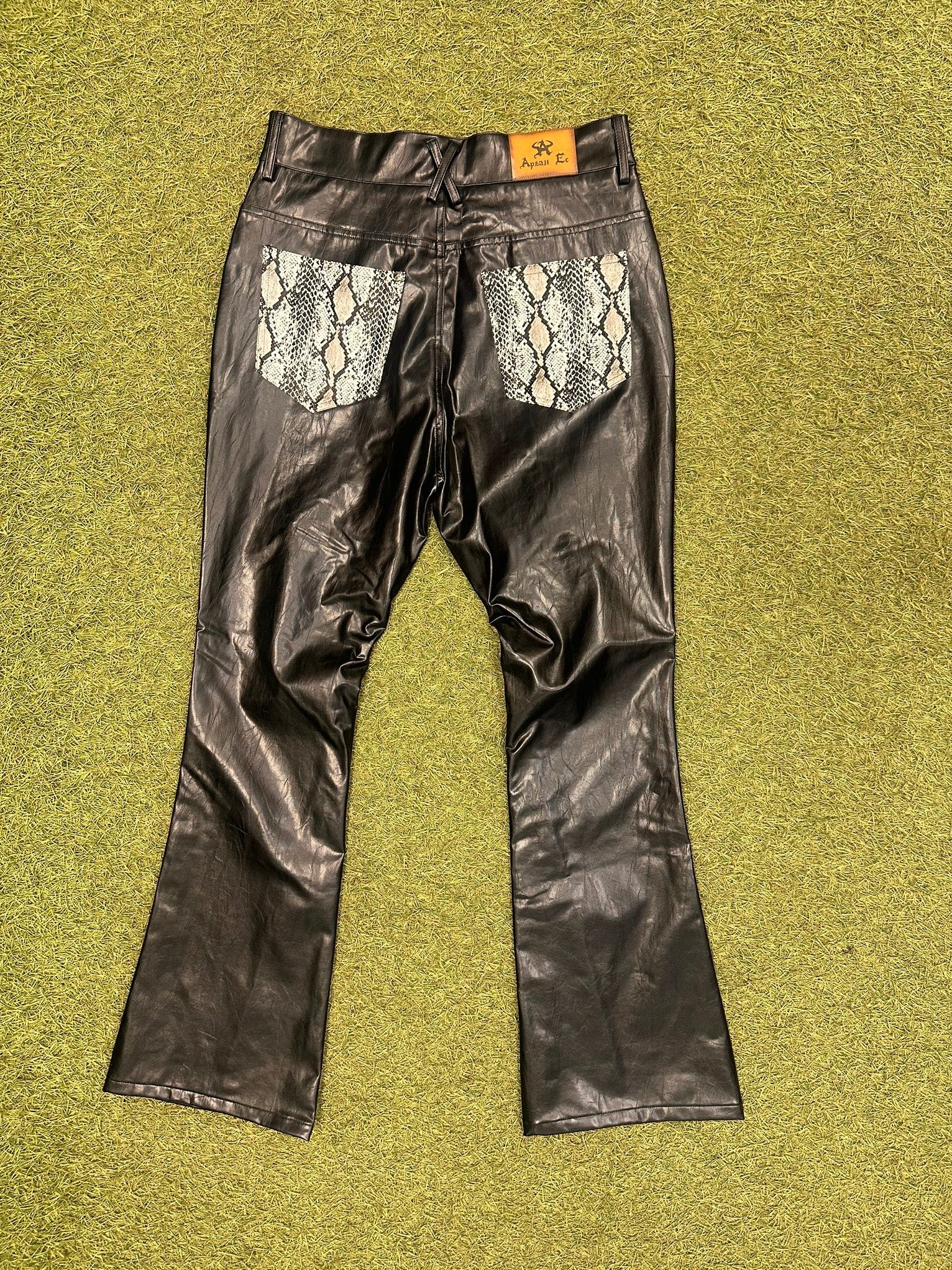 Black Snake-Pattern Leather Pants