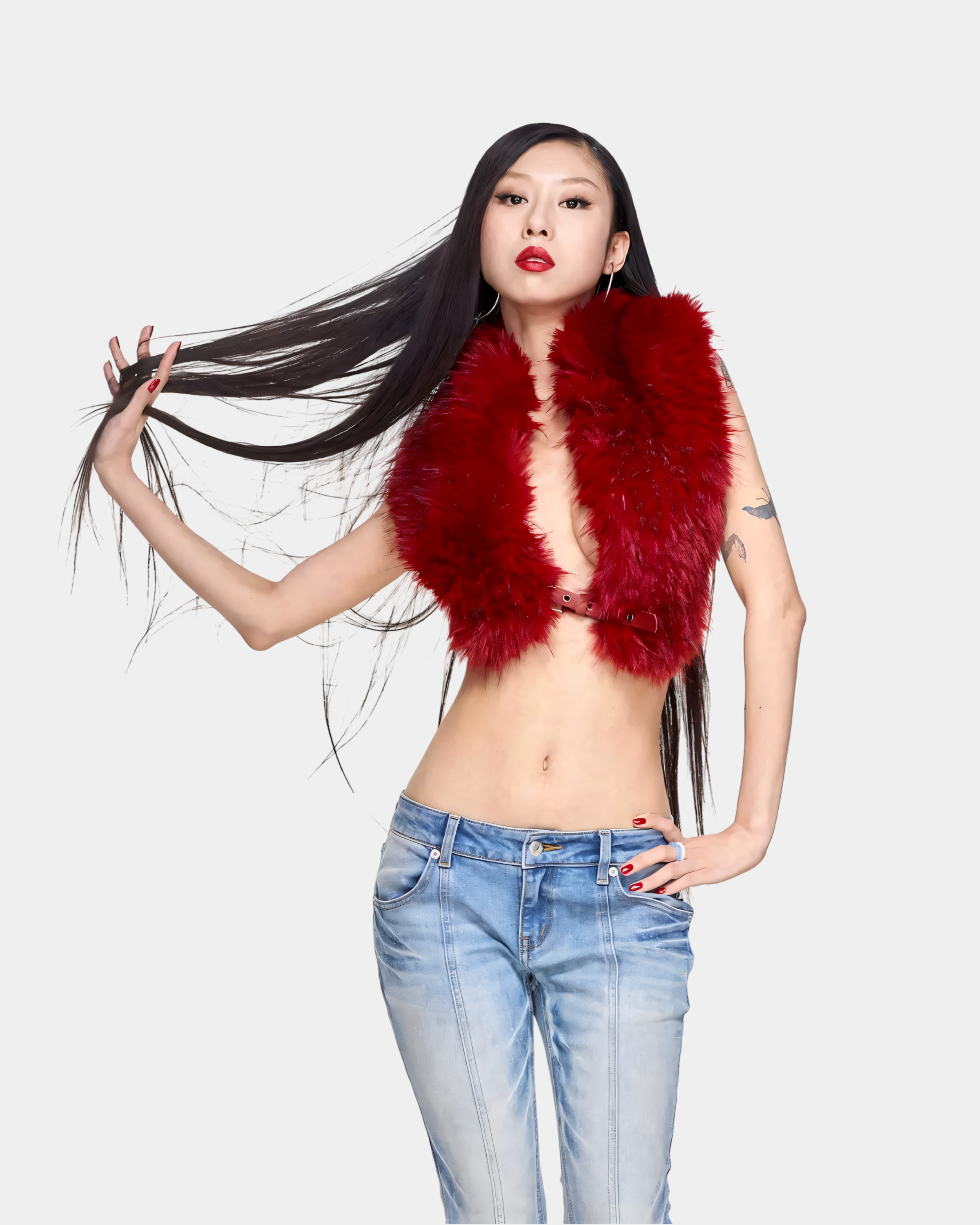 Crimson Eclipse Layered Faux Fur Open Vest