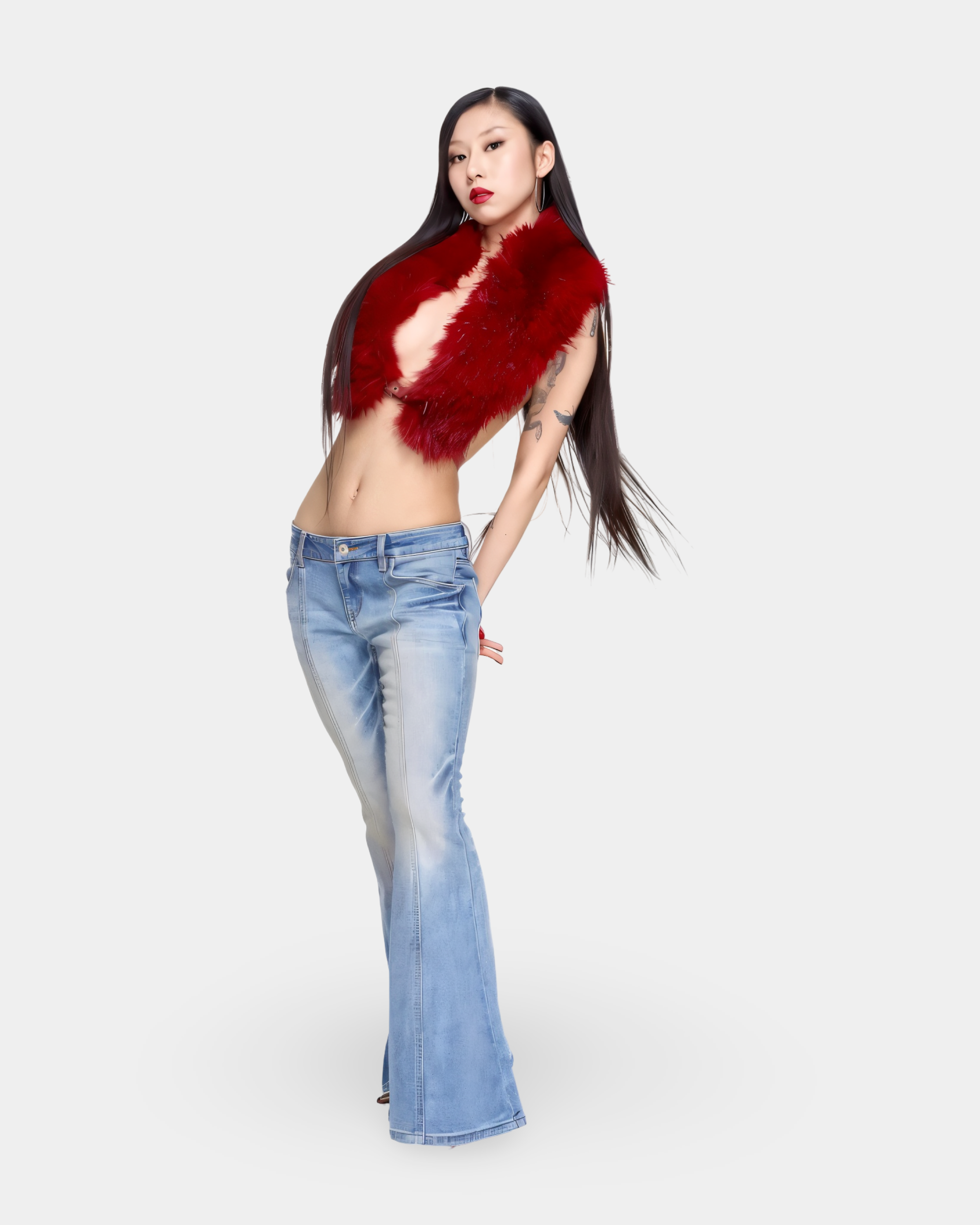 Crimson Eclipse Layered Faux Fur Open Vest