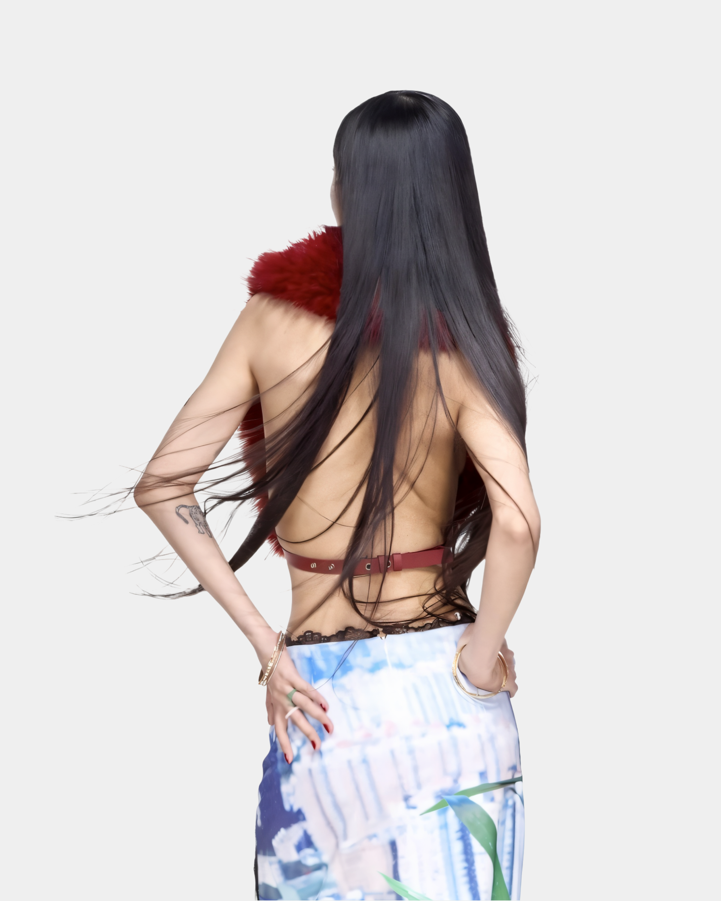 Crimson Eclipse Layered Faux Fur Open Vest