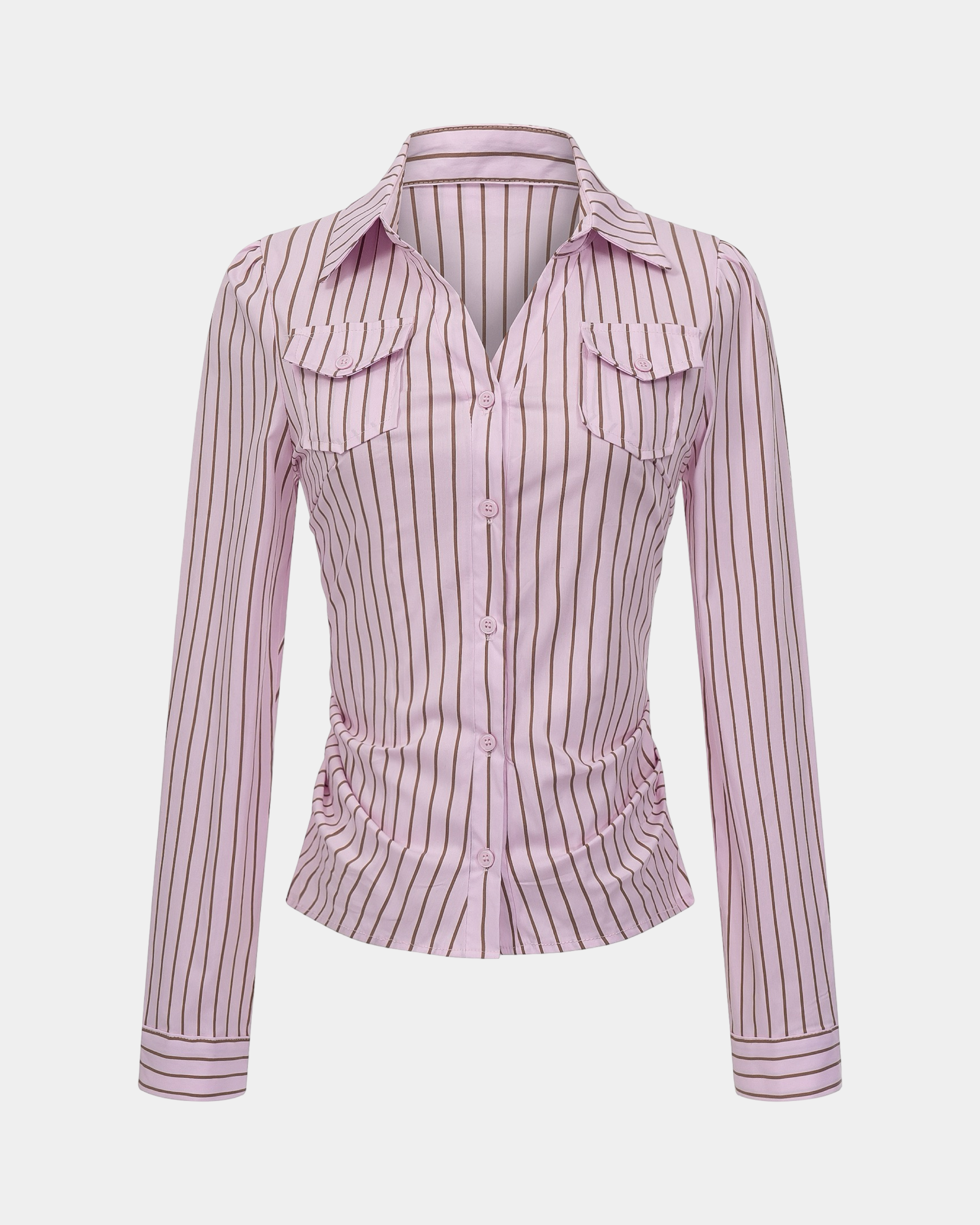 Blush Striped Button-Up Shirt with Elasticized Waistband