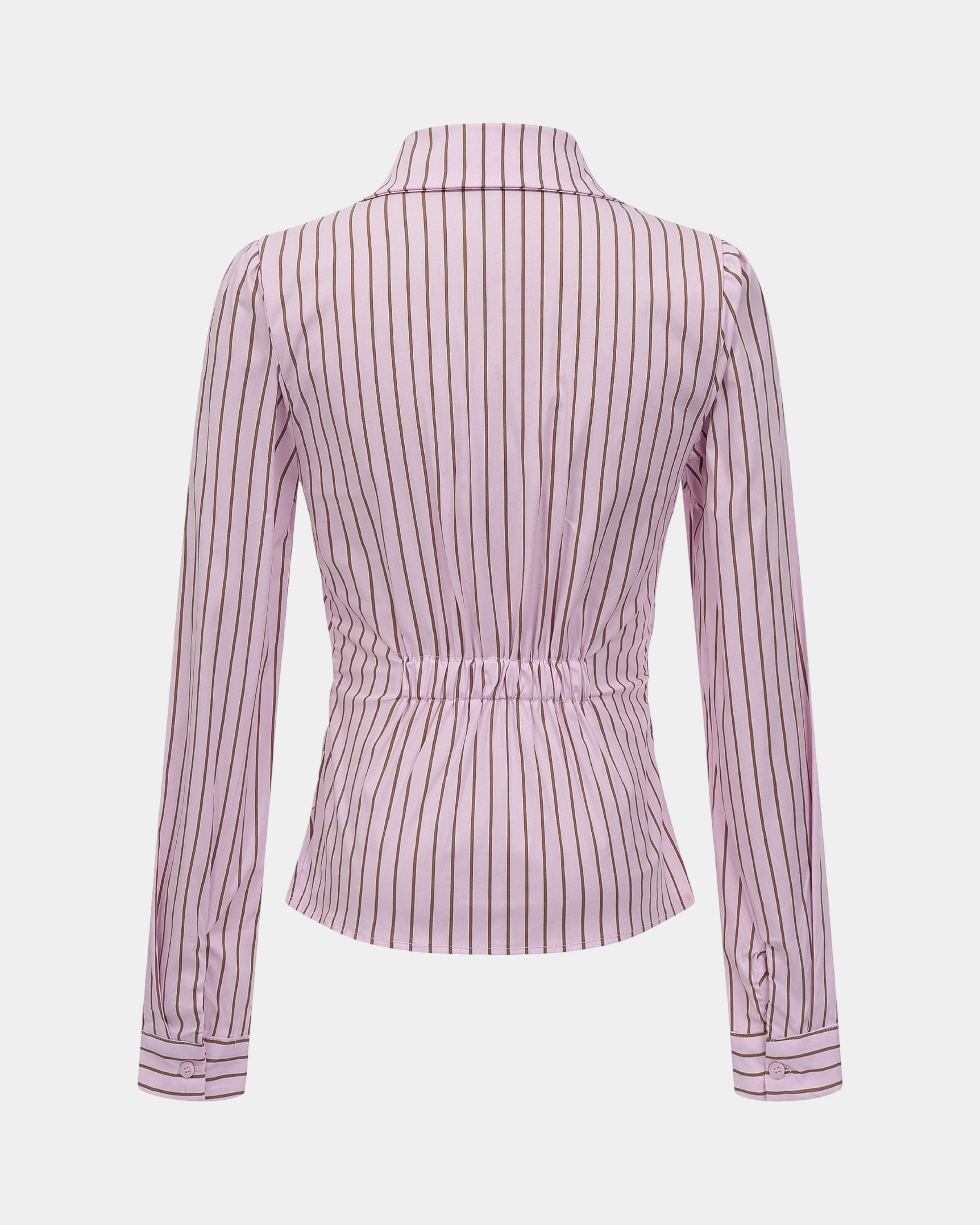 Blush Striped Button-Up Shirt with Elasticized Waistband