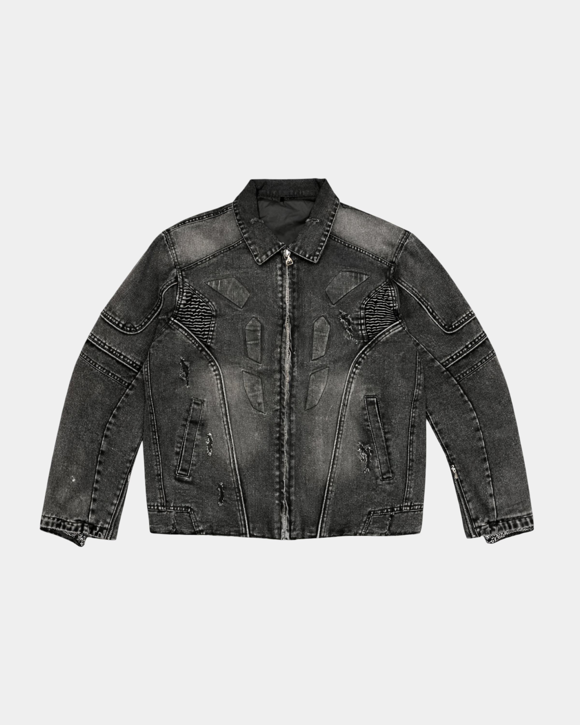 Detachable-Insulation Racer Black Denim Jacket