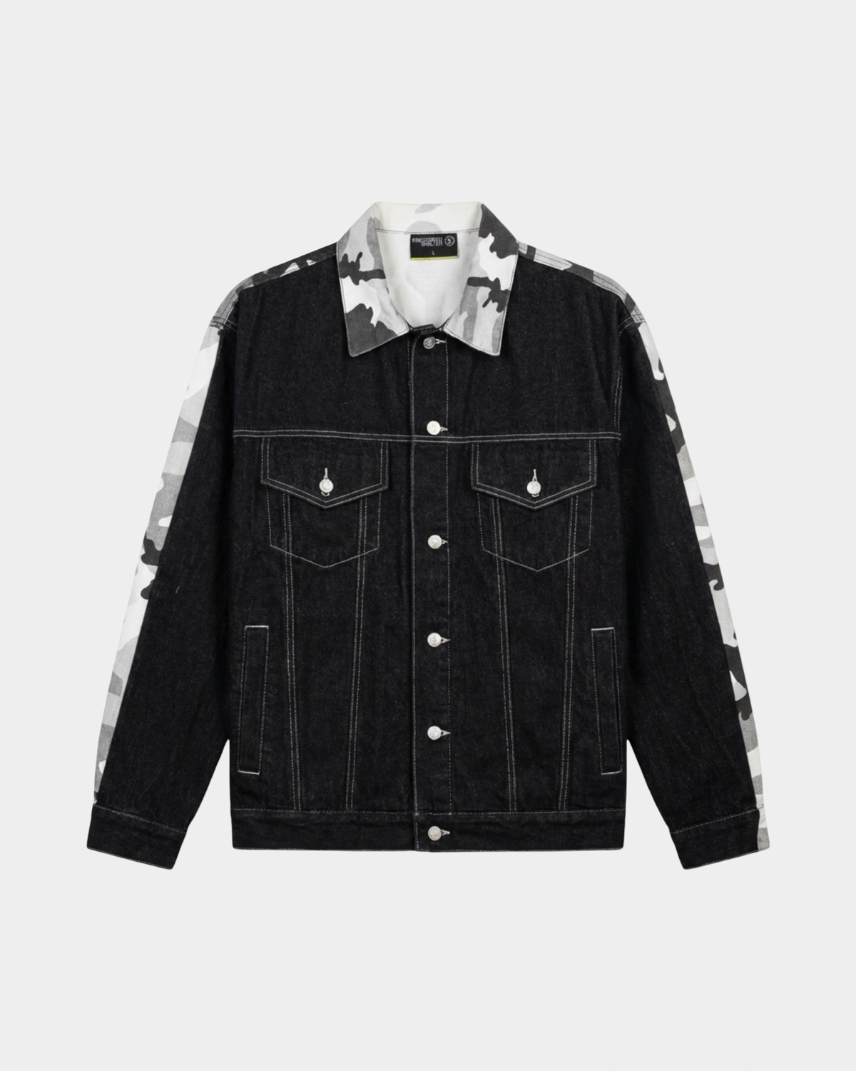 Black Wash Snow Camo Denim Jacket