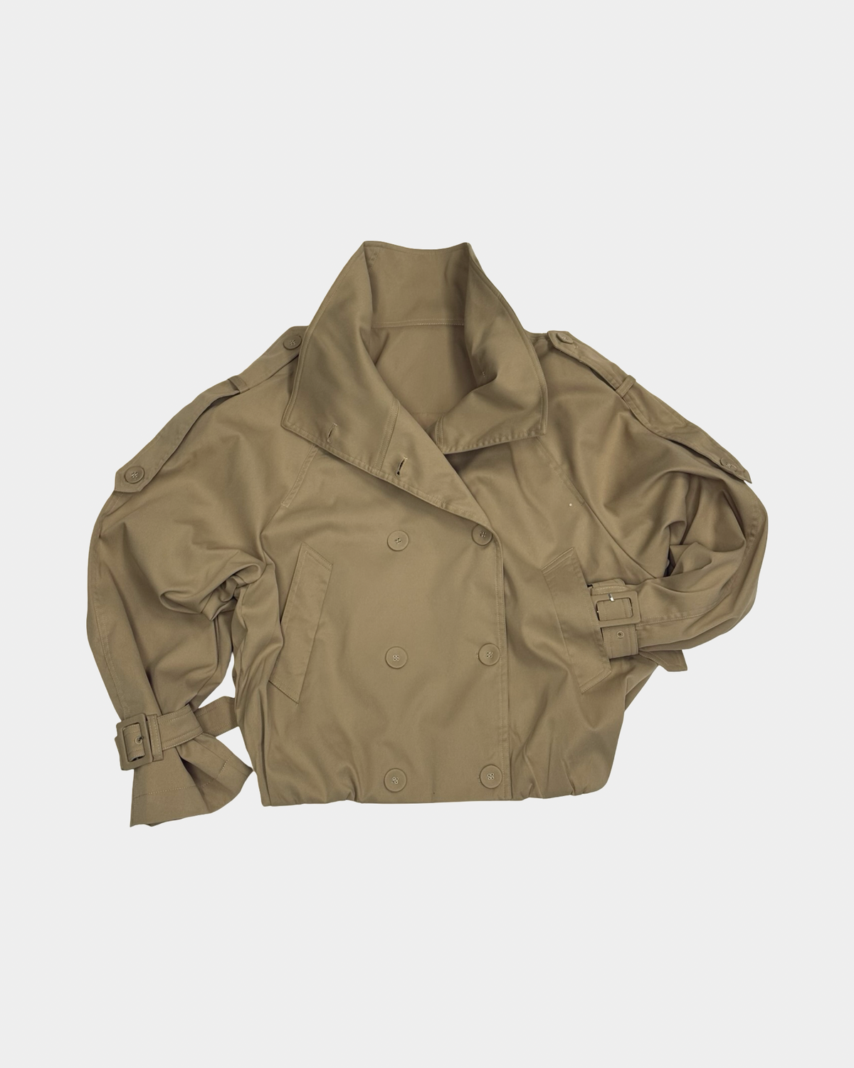 Khaki High-Collar Short Trench Jacket
