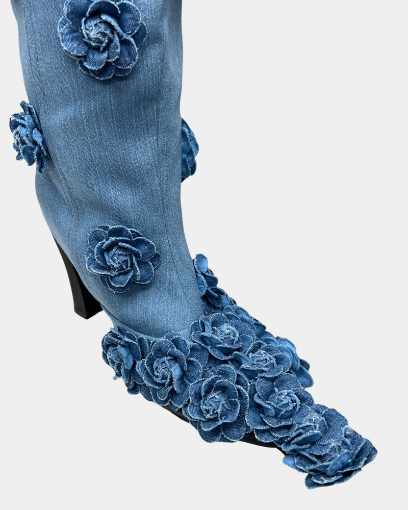 Denim Flower Cowboy Boots