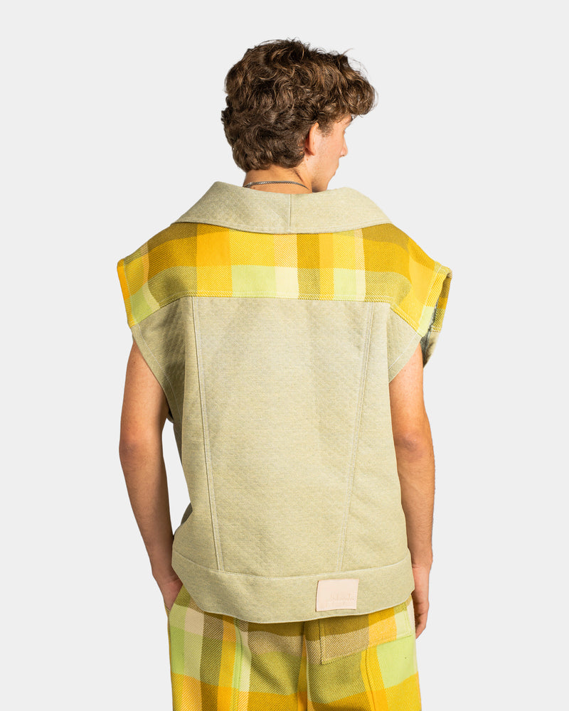 Boxy Oversized Plaid Vest Creamy Green