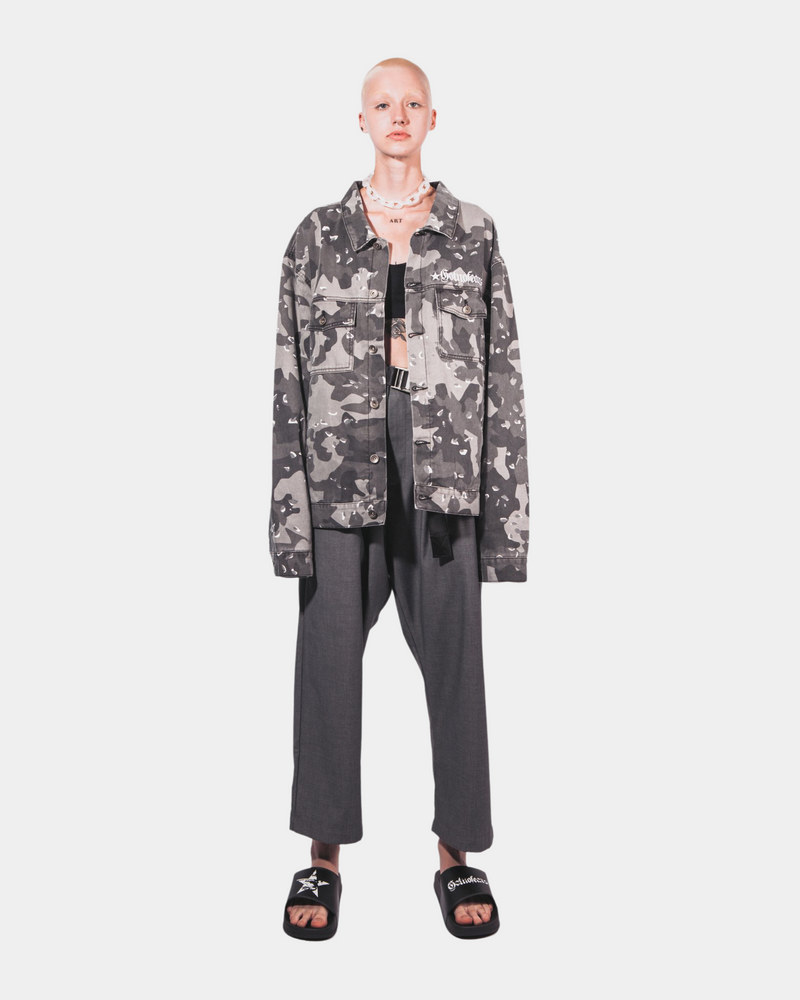 Dark Grey Camouflage & Transparent Cutout Jacket