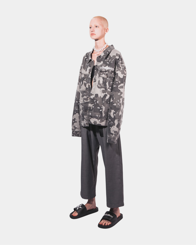 Dark Grey Camouflage & Transparent Cutout Jacket