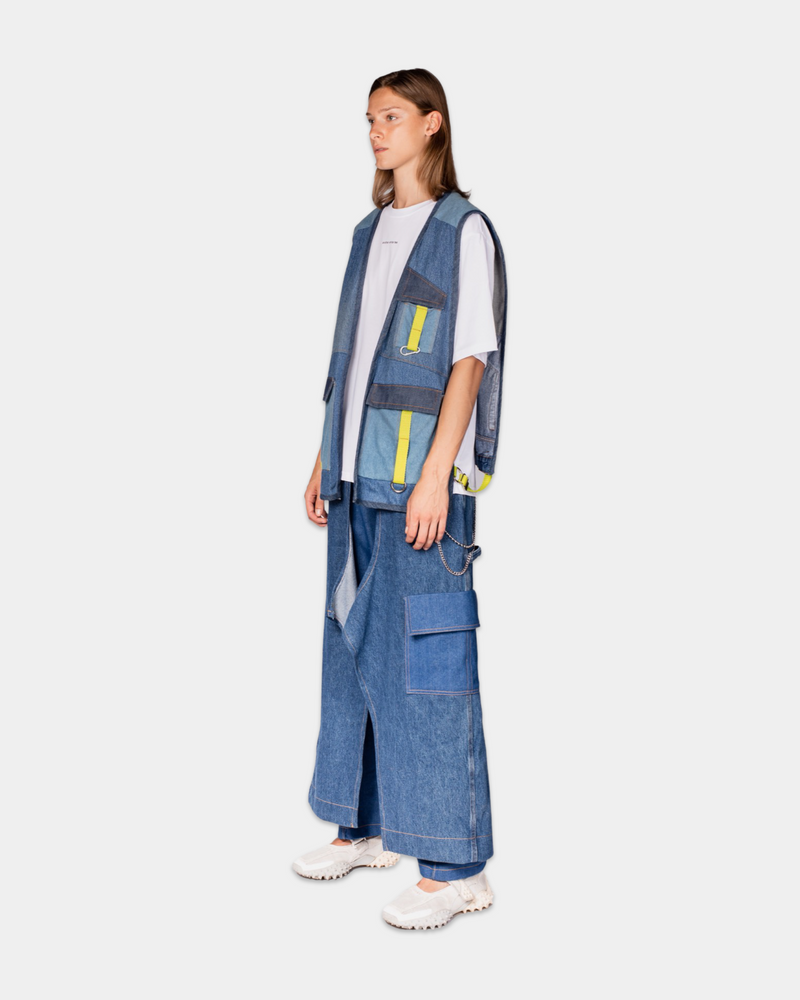 Upcycled Blue and Neon Denim Vest