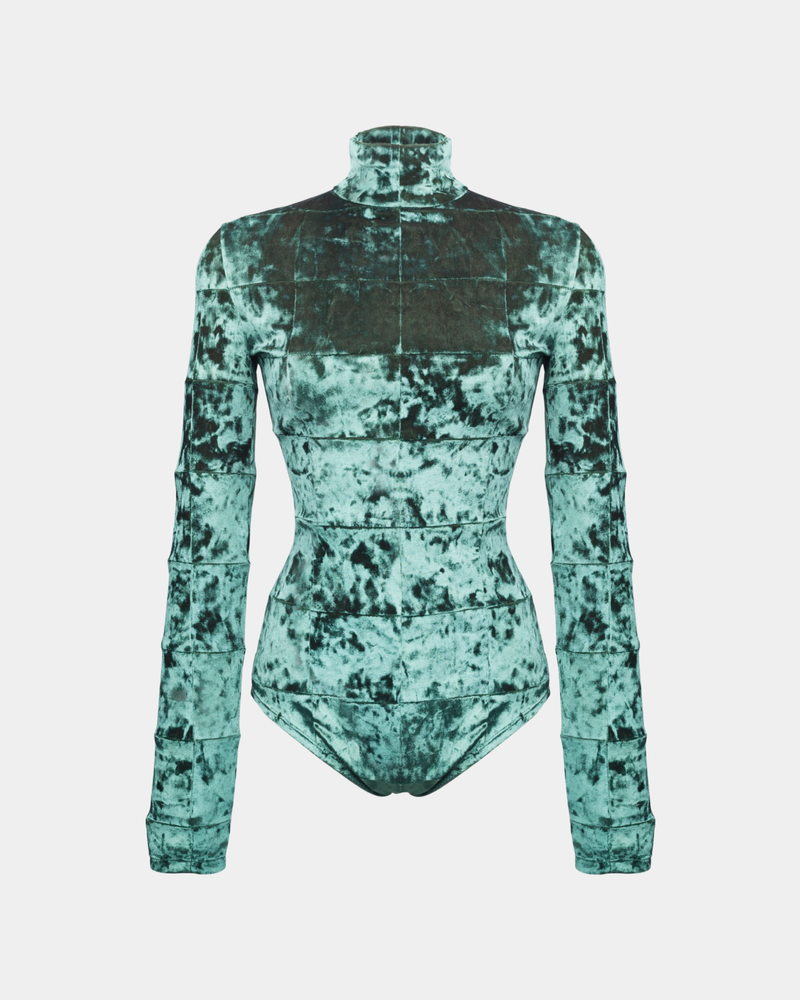 INSIDE OUT PATCHWORK EMERALD BODYSUIT