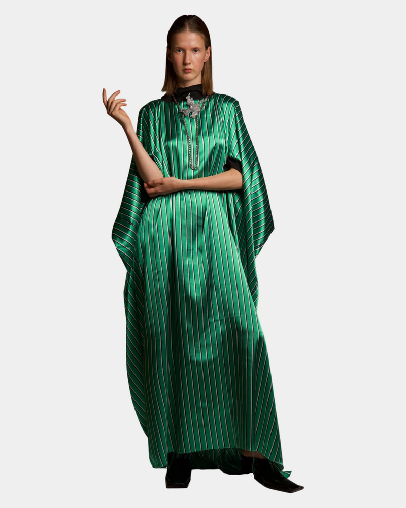 Green Satin Caftan Dress