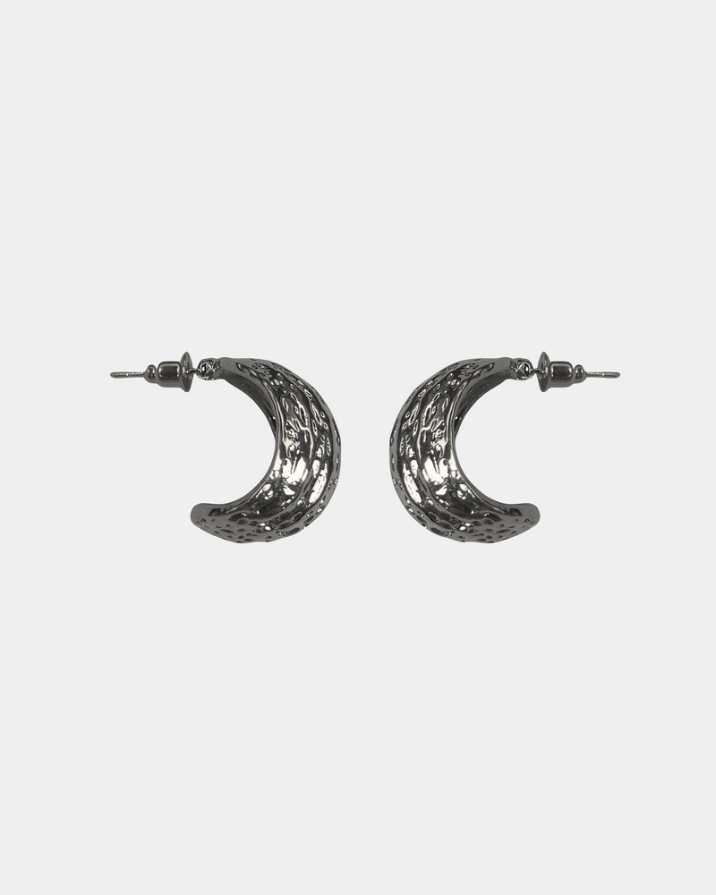 Silver Textured Crescent Earrings