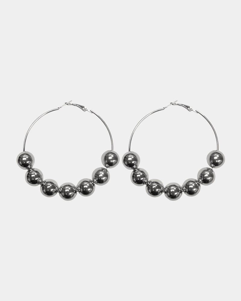 Silver Beads Hooped Earrings