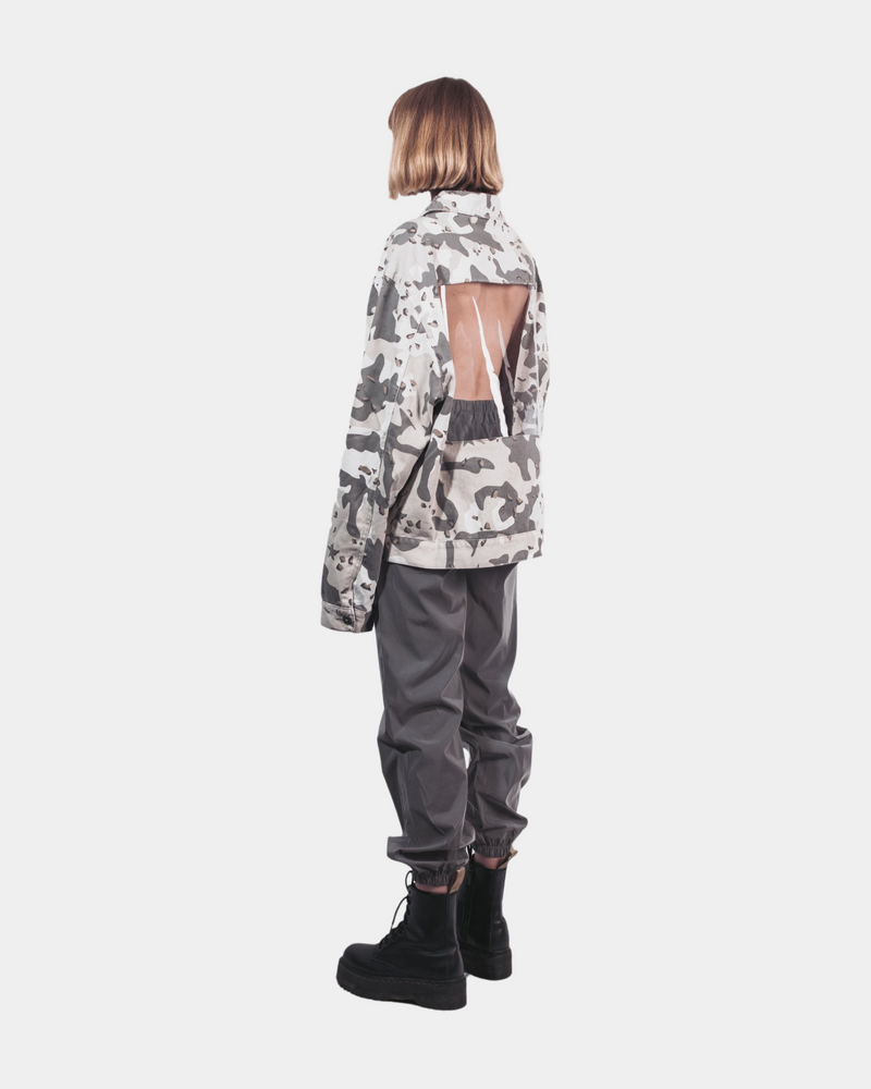 Light Grey Camouflage & Transparent Cutout Jacket