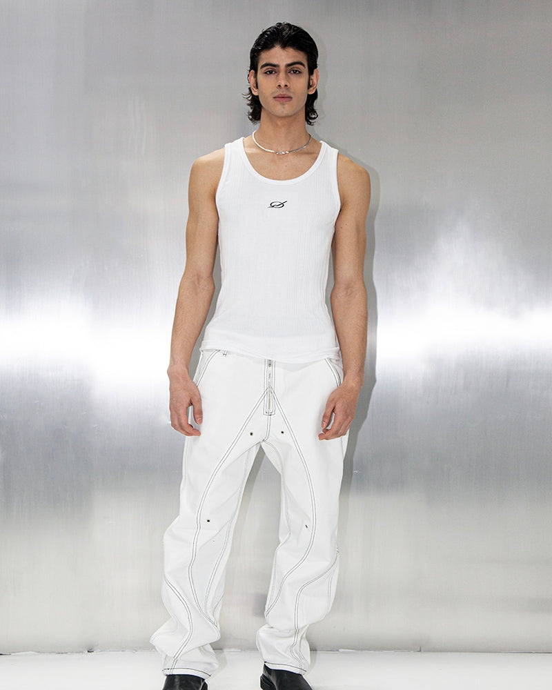 White Irregular Embroidery Logo Sleeveless