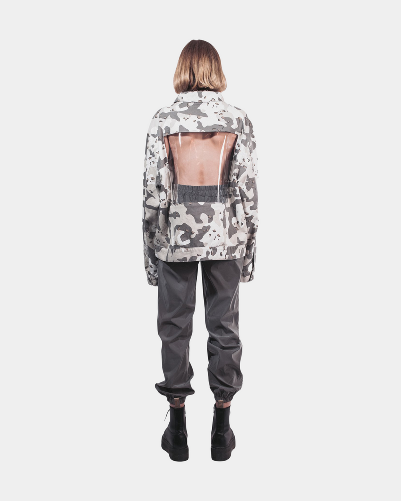 Light Grey Camouflage & Transparent Cutout Jacket