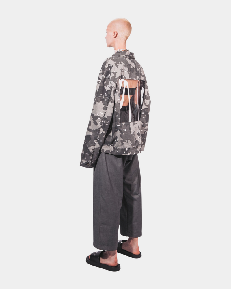 Dark Grey Camouflage & Transparent Cutout Jacket