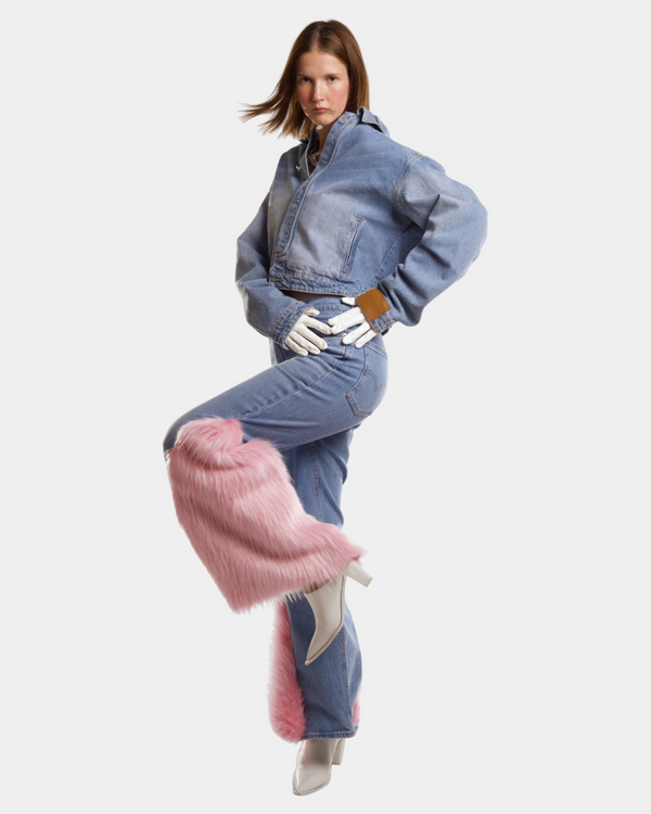 Washed Jeans with Pink Faux Fur