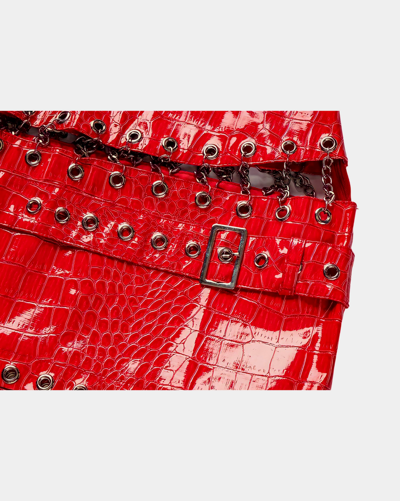 Red Crocodile -Pattern Vegan Chained Leather Set