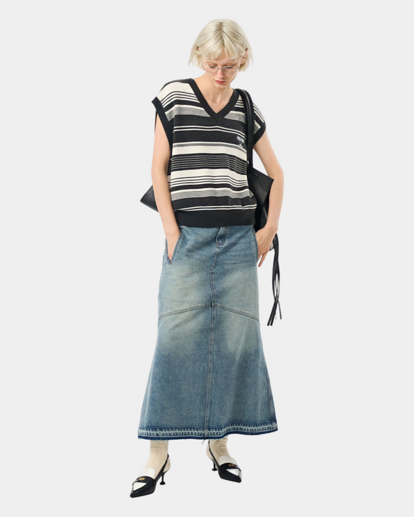 Denim Midi Skirt in Blue